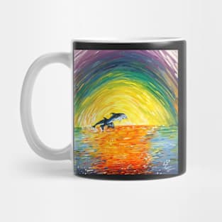 Dolphins in sunset Mug